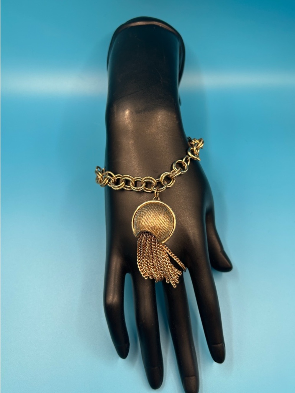 Vintage Mid-Century Gold Tone Tassel Charm Bracelet
